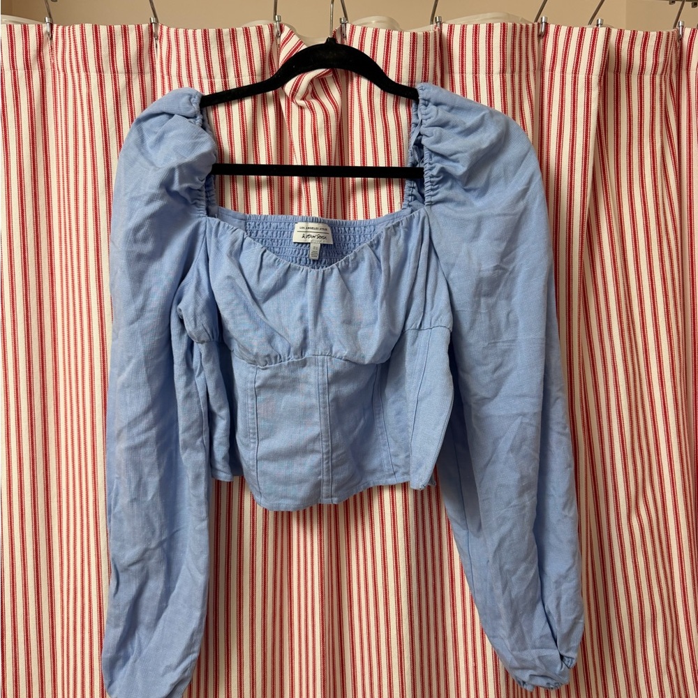 & Other Stories Light Blue Puff Sleeve Cotton Blouse